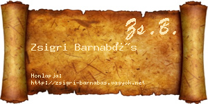 Zsigri Barnabás névjegykártya
